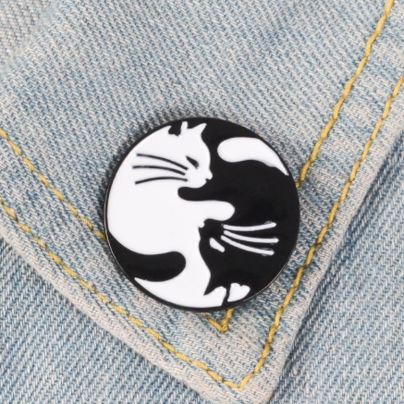 Jewelry - Cat Ying Yang Black & White Enamel Pin